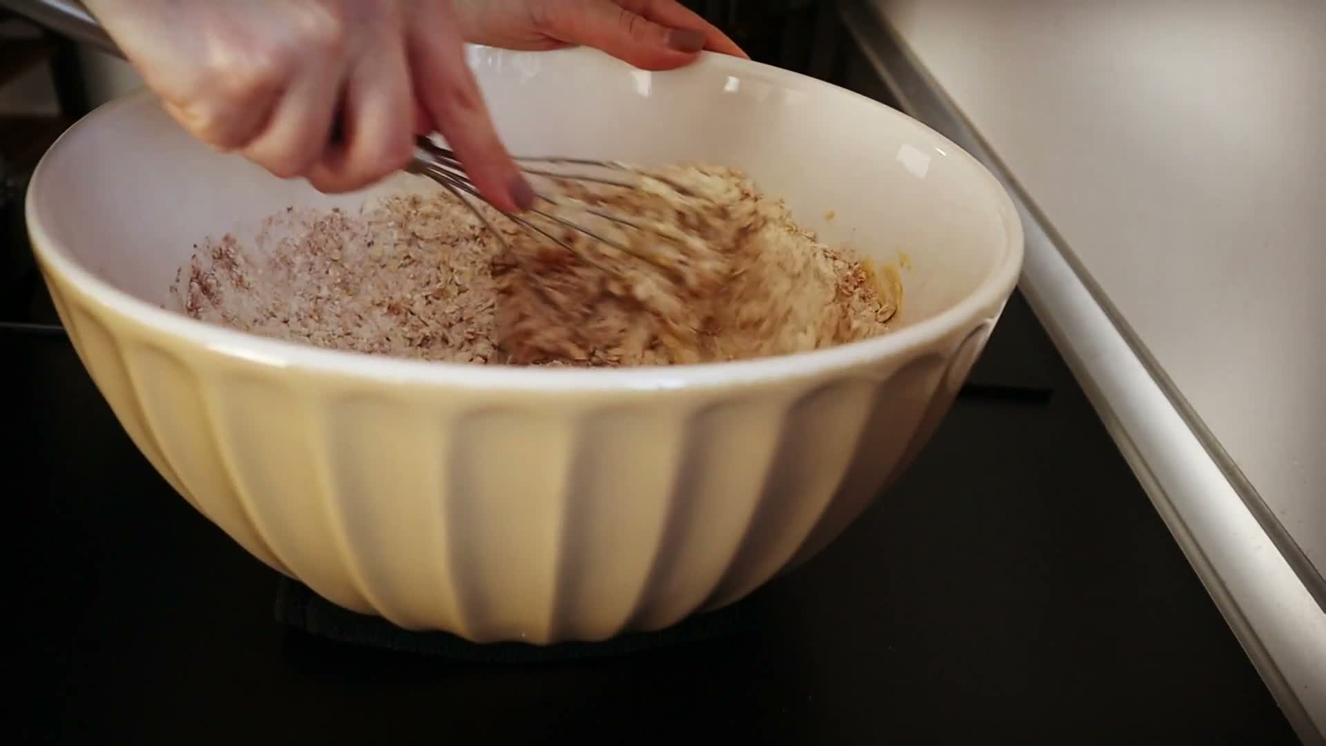 Mixing the oat dough