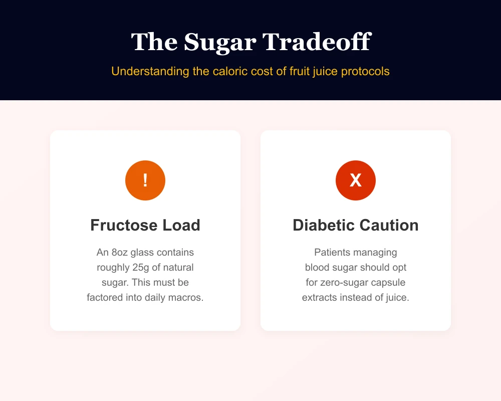 Graphic highlighting the sugar tradeoff when consuming fruit juice