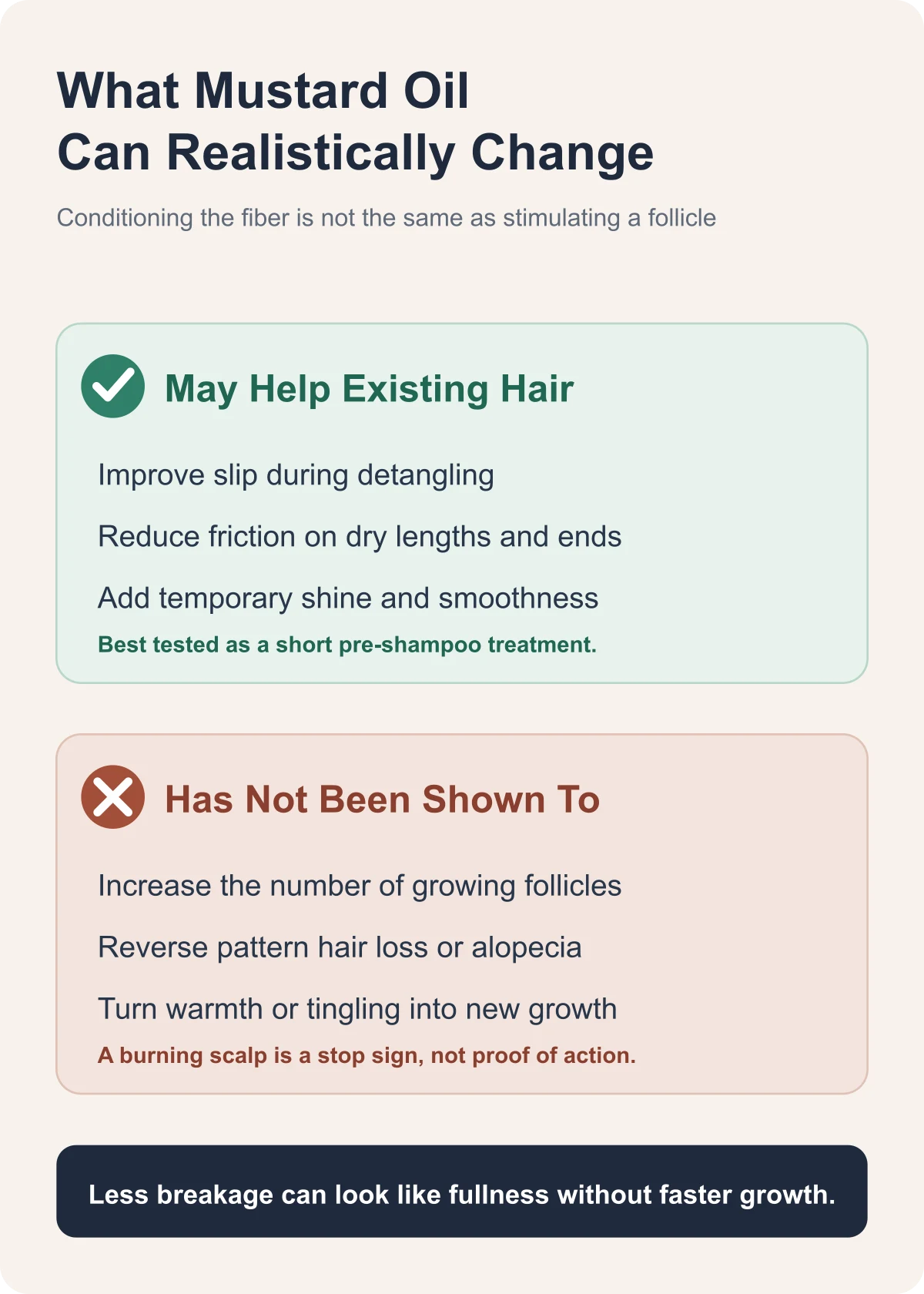 Guide separating realistic mustard oil hair benefits from unsupported growth claims