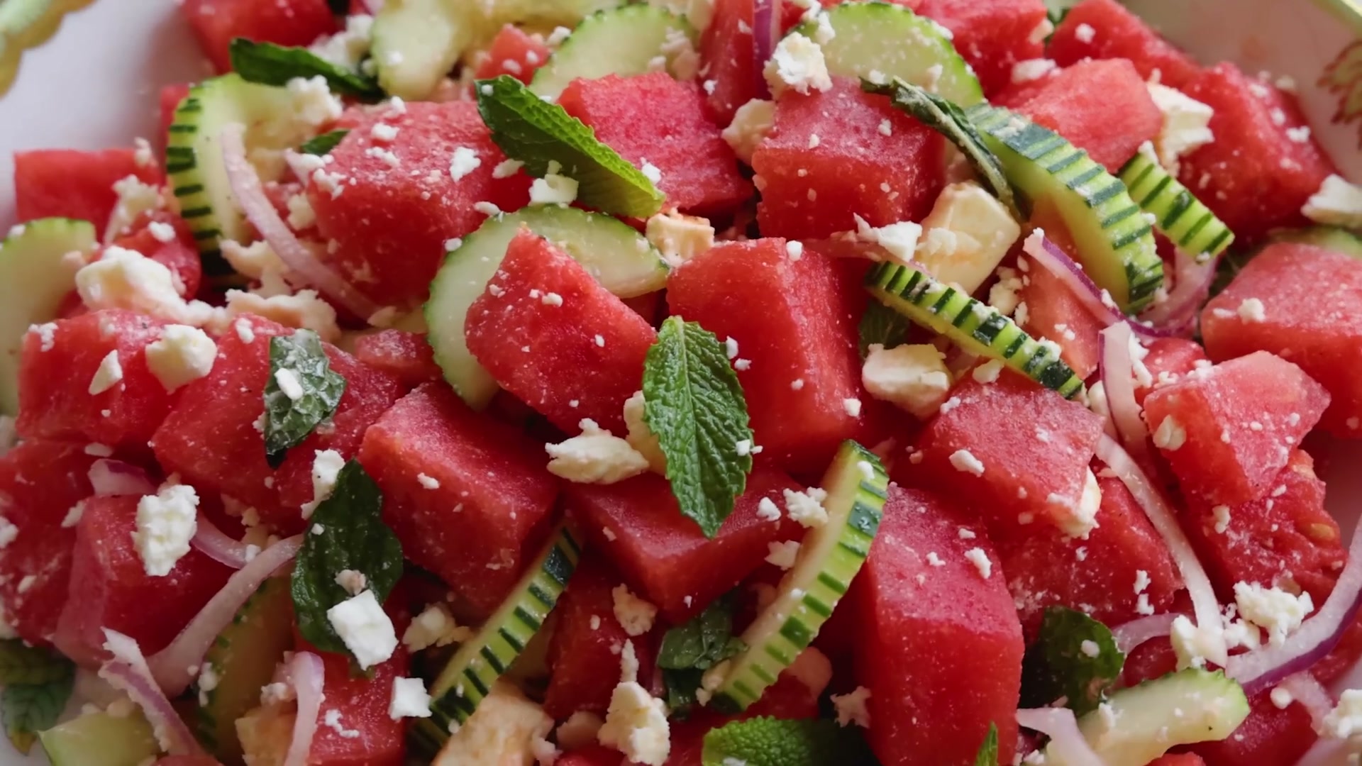 Watermelon mint salad in a bowl